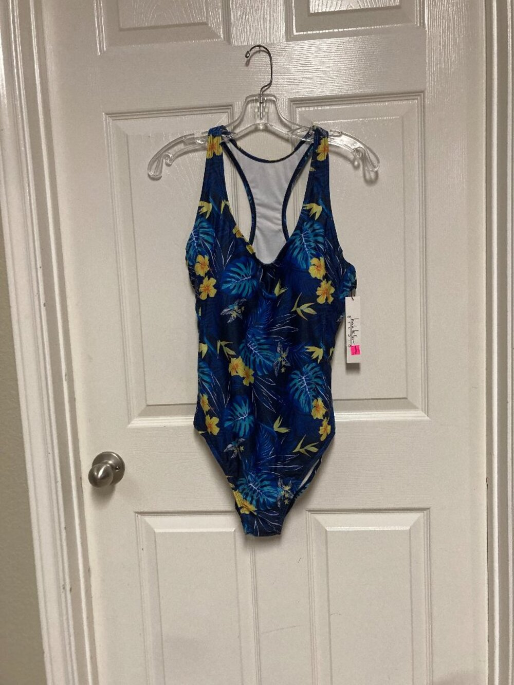 Nicole Miller Tropical Floral One-Piece Swimsuit Blue size XL Women's